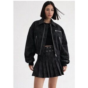 NastyGal - Distressed Faux Leather Bomber Jacket
